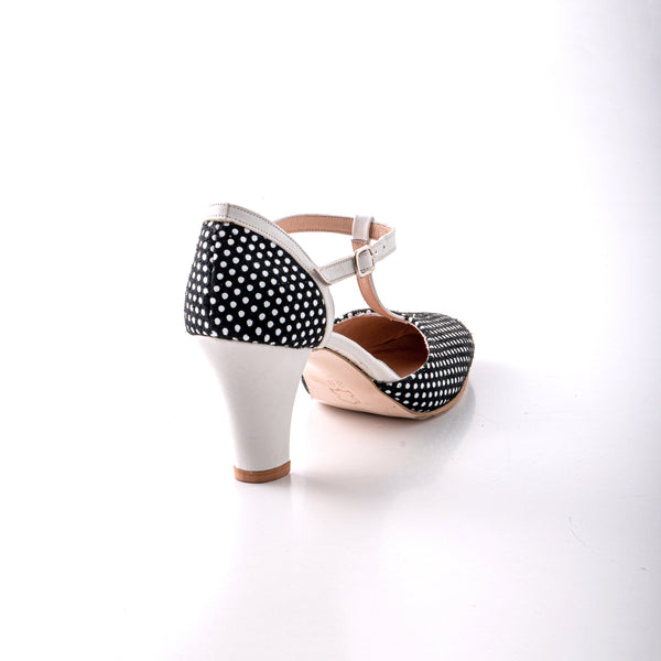 T-strap heels with polka dots